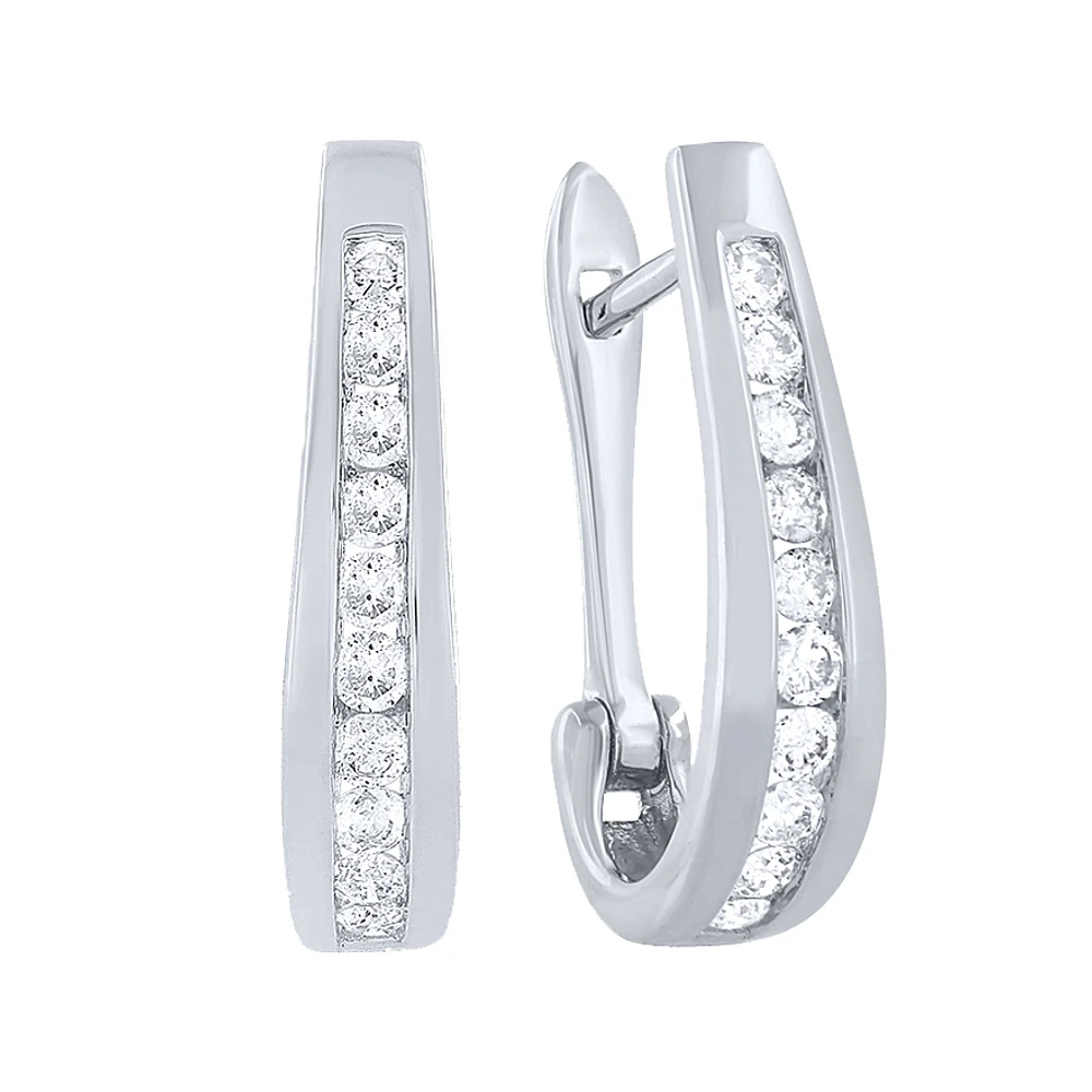 Channel-Set Diamond J-Hoop Earrings in 10K White Gold (0.50 ct tw)