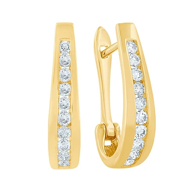 Channel-Set Diamond J-Hoop Earrings in 10K Yellow Gold (0.50 ct tw)