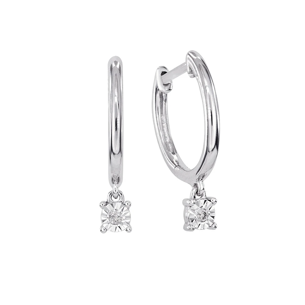 Dangle Hoop Diamond Earrings in 10K White Gold (0.06 ct tw)