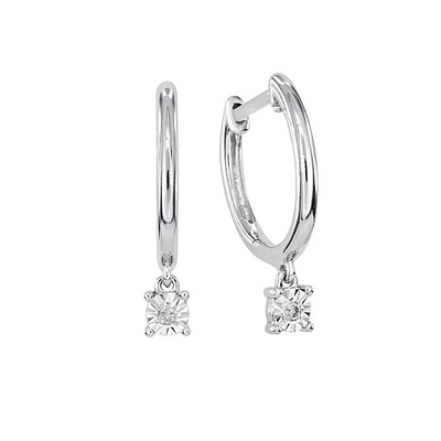 Dangle Hoop Diamond Earrings in 10K White Gold (0.06 ct tw)