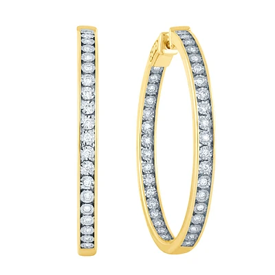 Diamond Hoop Earrings in 10K Yellow and White Gold ( ct tw