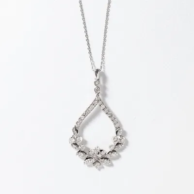 Diamond Cluster Necklace in 10K White Gold (1.00 ct tw)