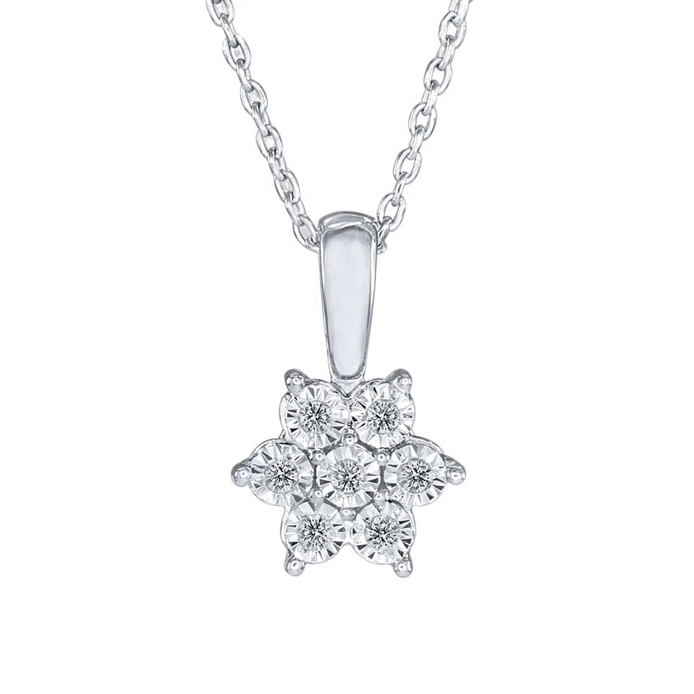 10K White Gold Diamond Cluster Flower Pendant (0.05 ct tw)