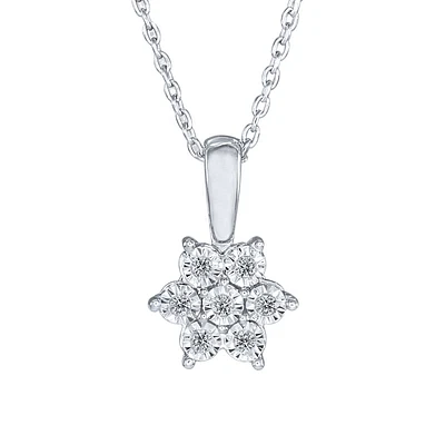 10K White Gold Diamond Cluster Flower Pendant (0.05 ct tw)