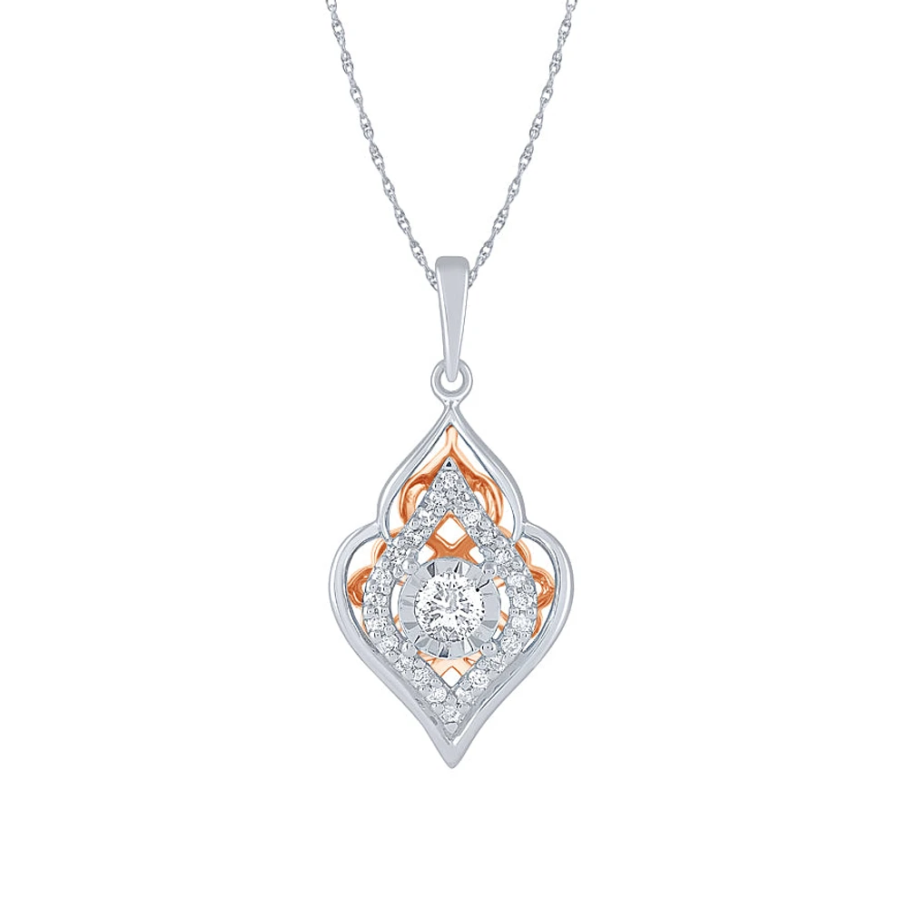 -Evelyn- Diamond Cluster Pendant Necklace in 10K White and Rose Gold (