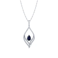 Pear Shape Sapphire and Diamond Pendant Necklace in 10K White Gold