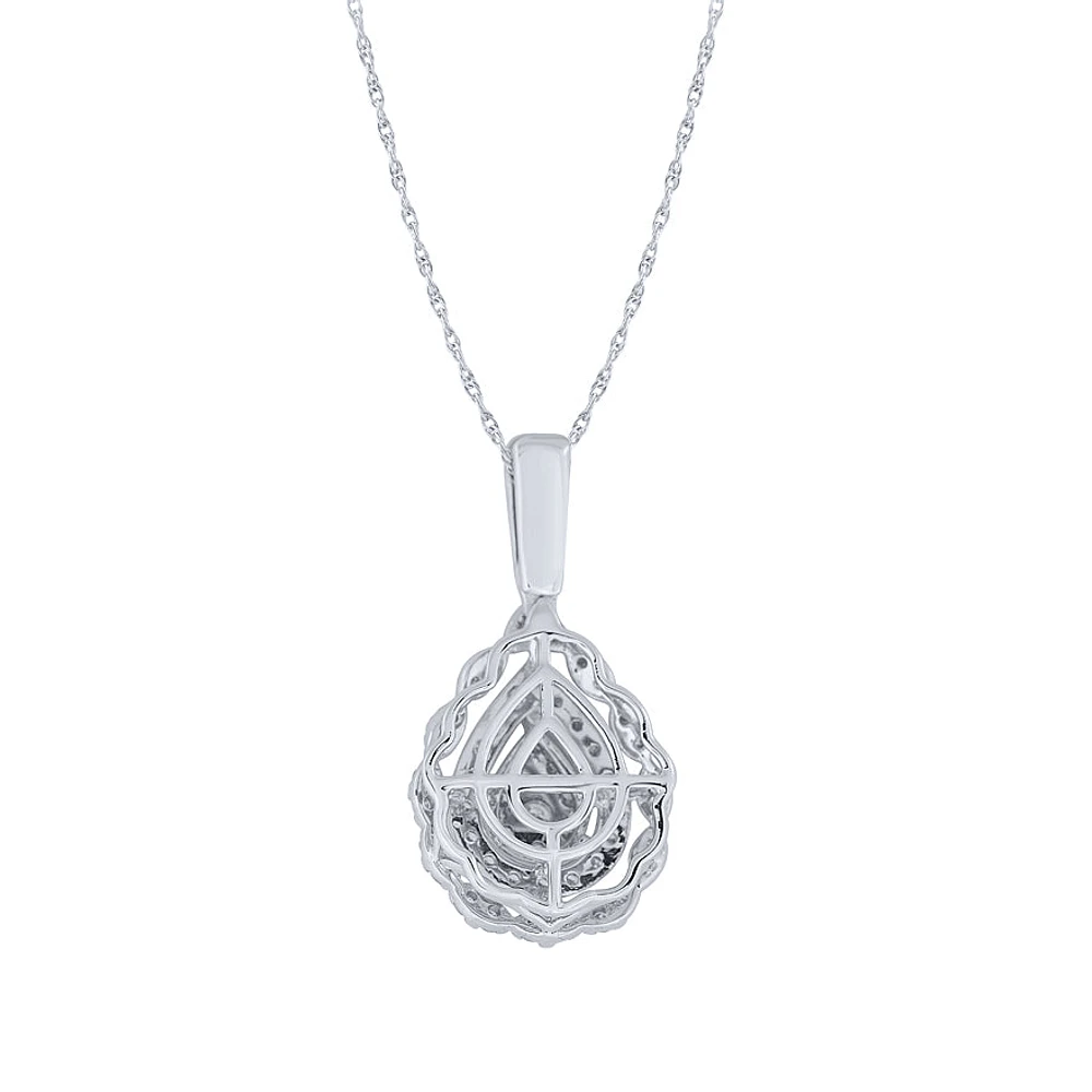 10K White Gold Pear Shape Diamond Cluster Pendant (1.00 ct tw)