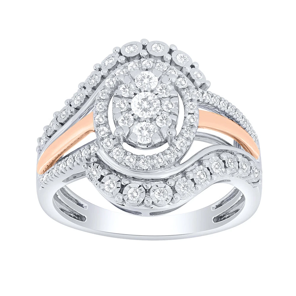 -Giselle- Diamond Cluster Ring Two-Tone 10K White and Rose Gold (0.