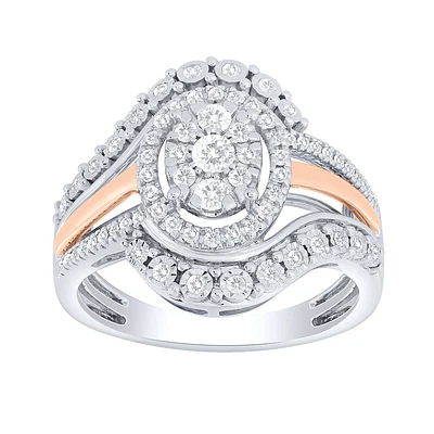 -Giselle- Diamond Cluster Ring Two-Tone 10K White and Rose Gold (0.
