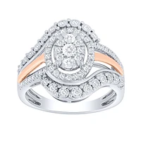 -Giselle- Diamond Cluster Ring Two-Tone 10K White and Rose Gold (0.