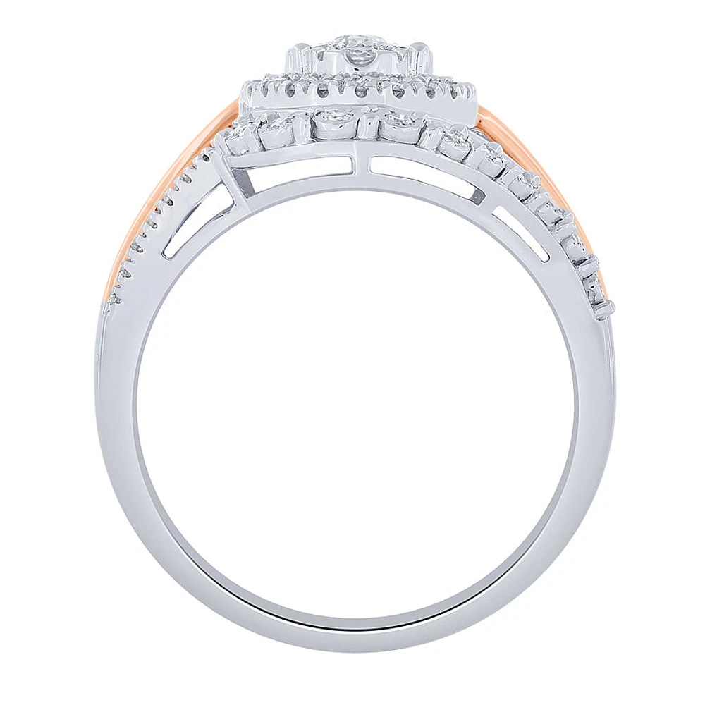 -Giselle- Diamond Cluster Ring Two-Tone 10K White and Rose Gold (0.
