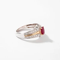 Oval Ruby Ring with Diamond Accents 10K Yellow and White Gold