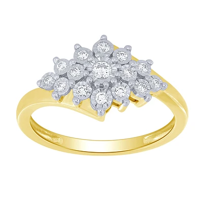 -Lilith- 10K Yellow and White Gold Diamond Cluster Ring (0.20 ct tw)