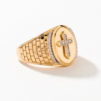 Men's Diamond Cross Ring 10K Yellow Gold (0.16 ct tw)