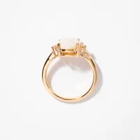 Oval Opal Ring with Diamond Accents 10K Yellow Gold
