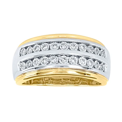 10K Yellow and White Gold Double Row Gents Diamond Ring (0.25ct tw)