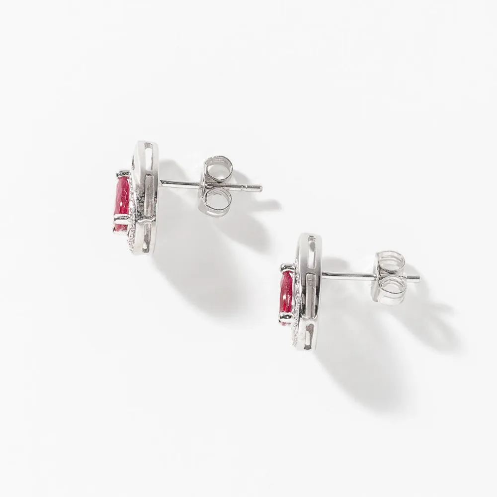 Ruby and Diamond Earrings in 10K White Gold