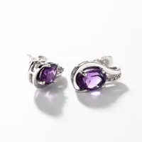 Oval Shape Amethyst Earrings in 10K White Gold