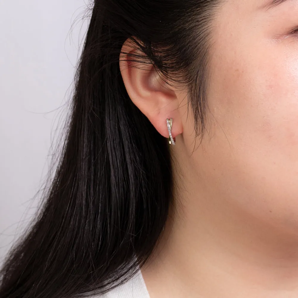 Diamond Hoop Earrings in 10K Gold ( ct tw