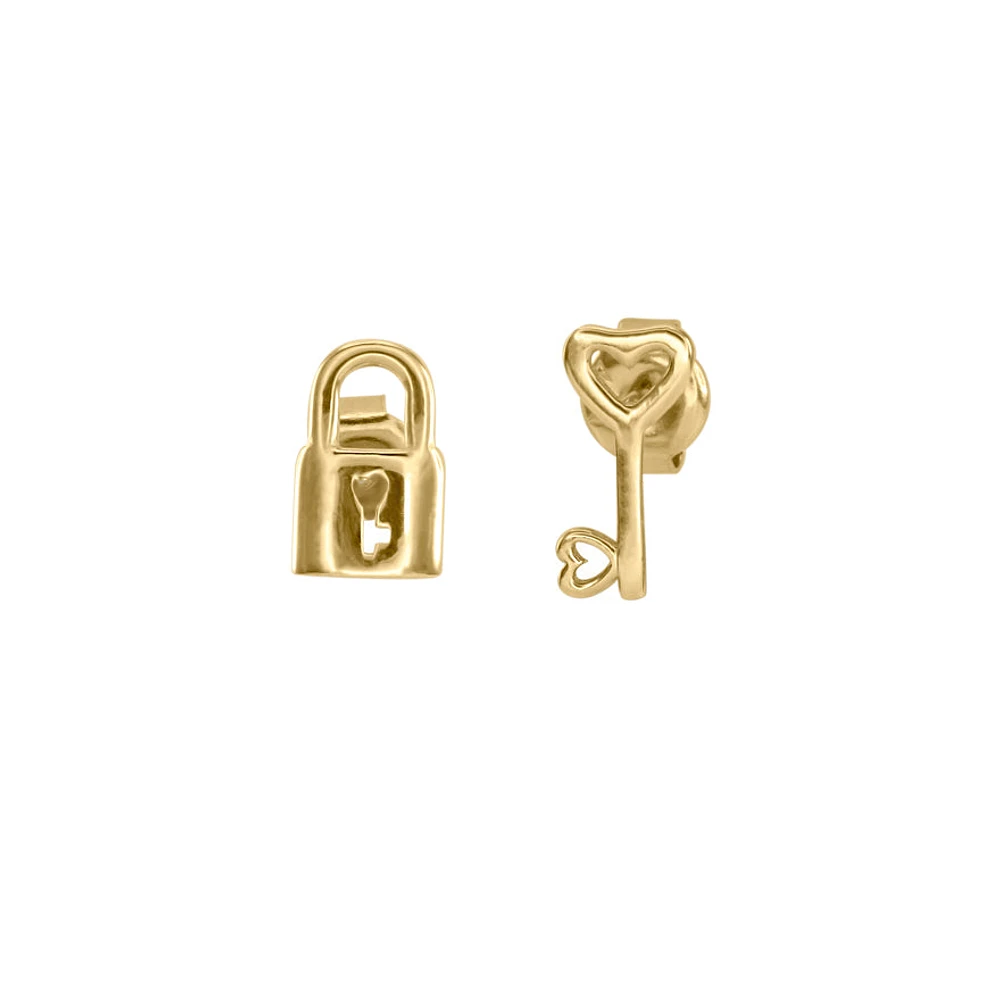 Lock and Key 10K Yellow Gold Stud Earrings