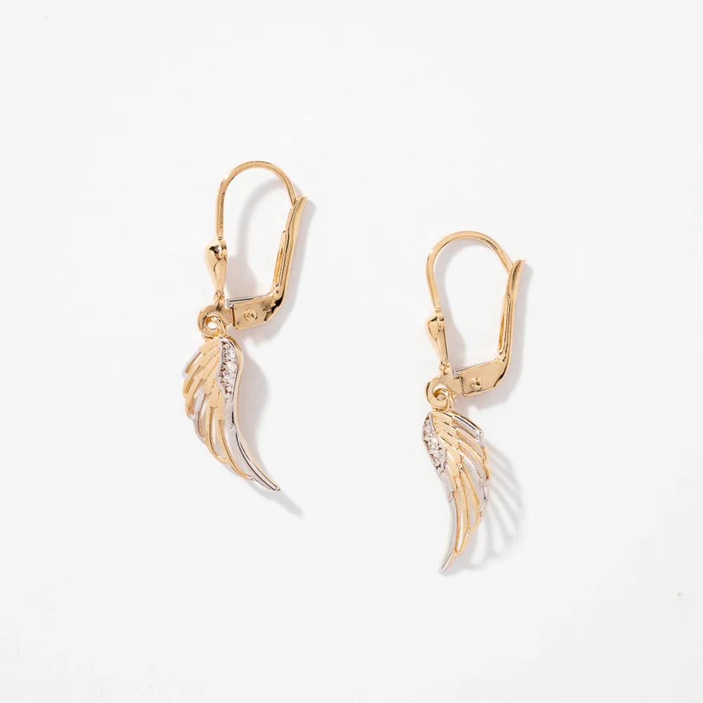 Angel Wing Earrings in 10K Yellow and White Gold
