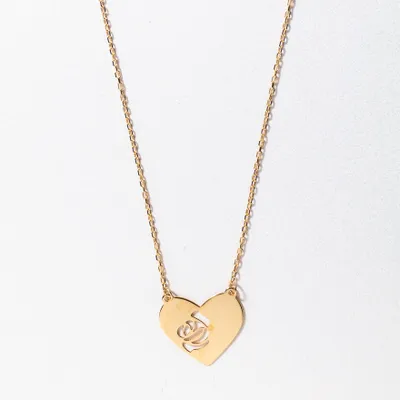 Heart Pendant Necklace With Open Rose Cut Out in 10K Yellow Gold