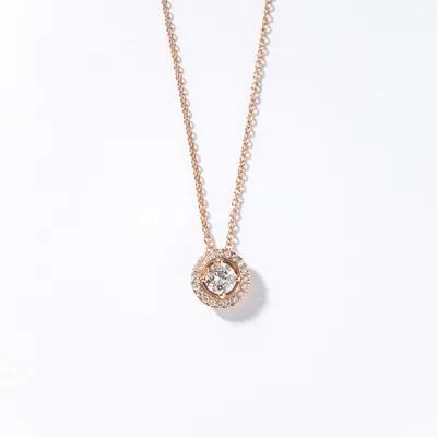 Diamond Halo Pendant Necklace in 14K Rose Gold (0.38 ct tw)