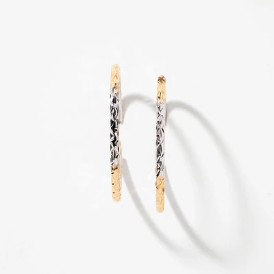 Diamond Cut Hoop Earrings in 10K Yellow and White Gold
