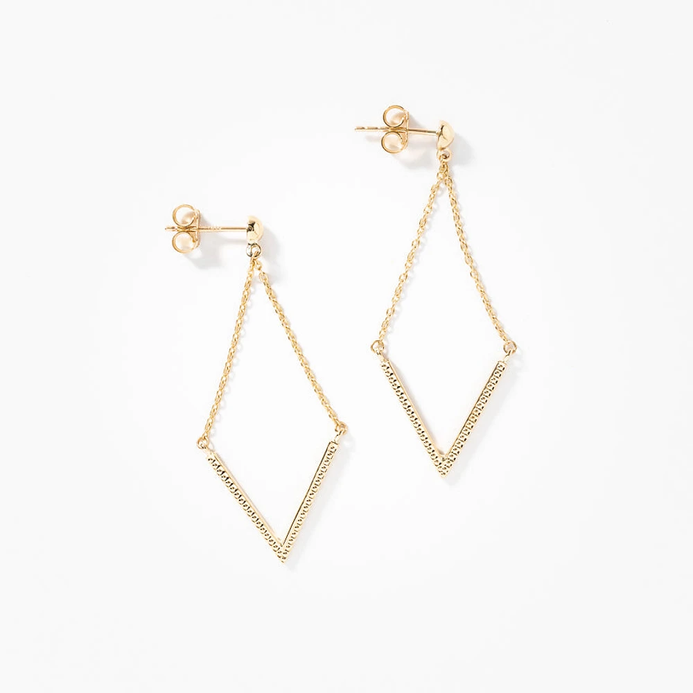 V Shape Drop Earrings in 10K Yellow Gold