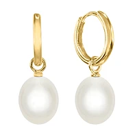 Freshwater Cultured Pearl Dangle Hoop Earrings in 14K Yellow Gold