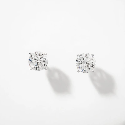 Lab Grown Round Cut Diamond Stud Earrings in 14K White Gold ( ct t
