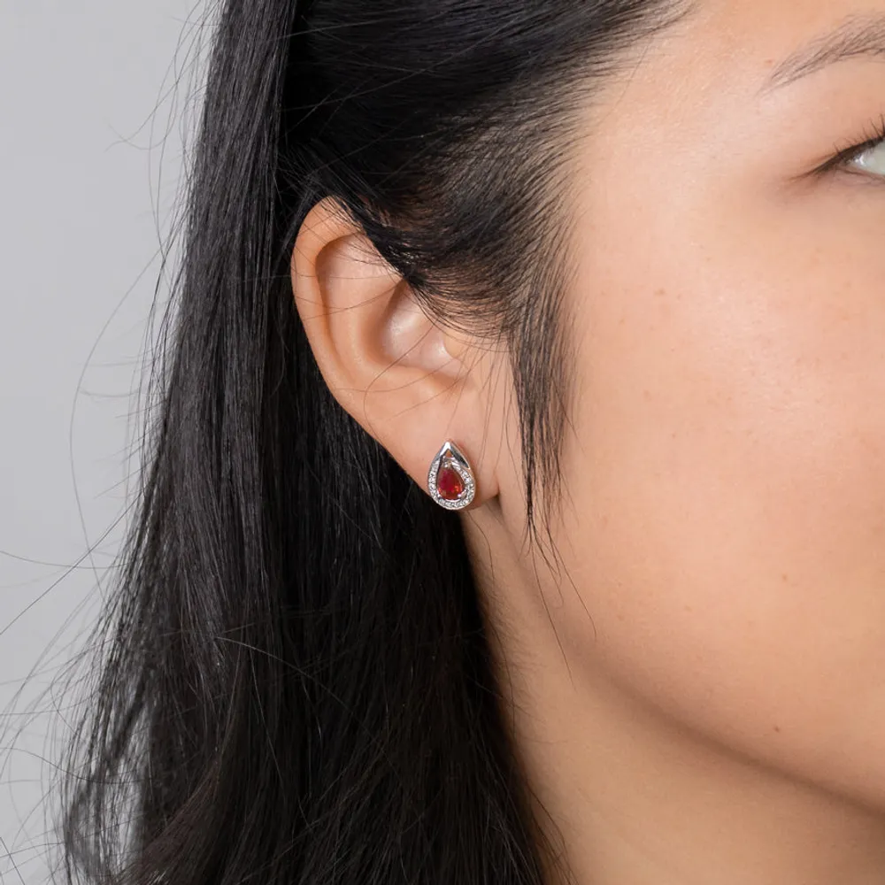 Ruby and Diamond Earrings in 10K White Gold