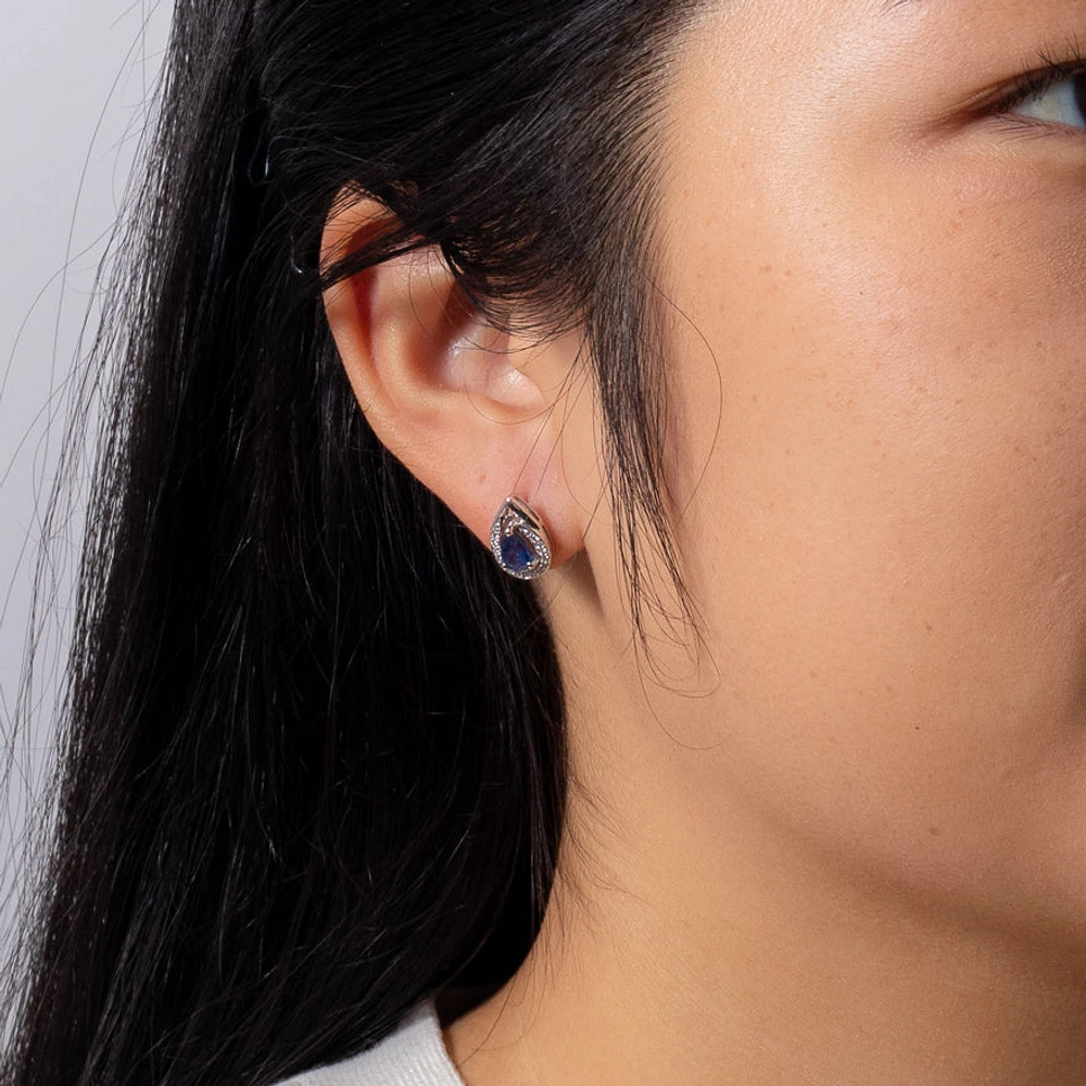 Pear Shape Sapphire and Diamond Earrings in 10K White Gold