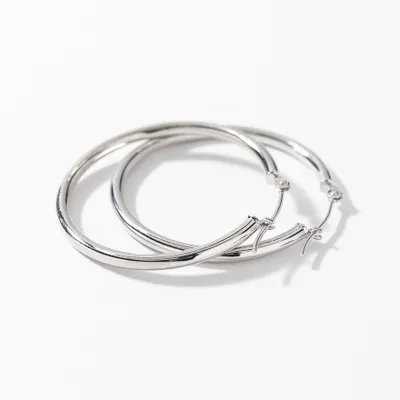 30mm Tube Hoop Earrings in 10K White Gold