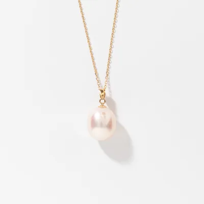 10-11mm Single Pearl Pendant Necklace in 14K Yellow Gold