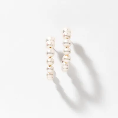 Pearl Hoop Earrings in 10K Yellow Gold