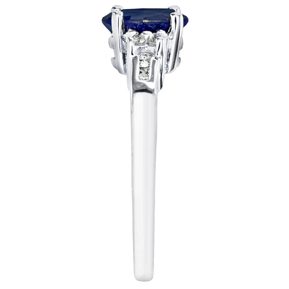 Oval Blue Sapphire and Diamond Ring 10K White Gold (0.08ct tw)