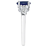 Oval Blue Sapphire and Diamond Ring 10K White Gold (0.08ct tw)