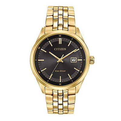 Citizen Men's Corso Eco-Drive Gold-Tone Black Dial Watch | BM7252-51E