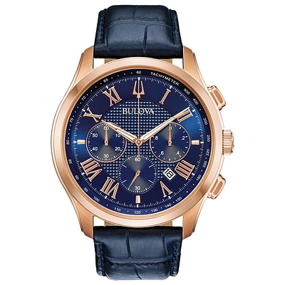Bulova Men's Classic Blue Dial Blue Leather Watch | 97B170