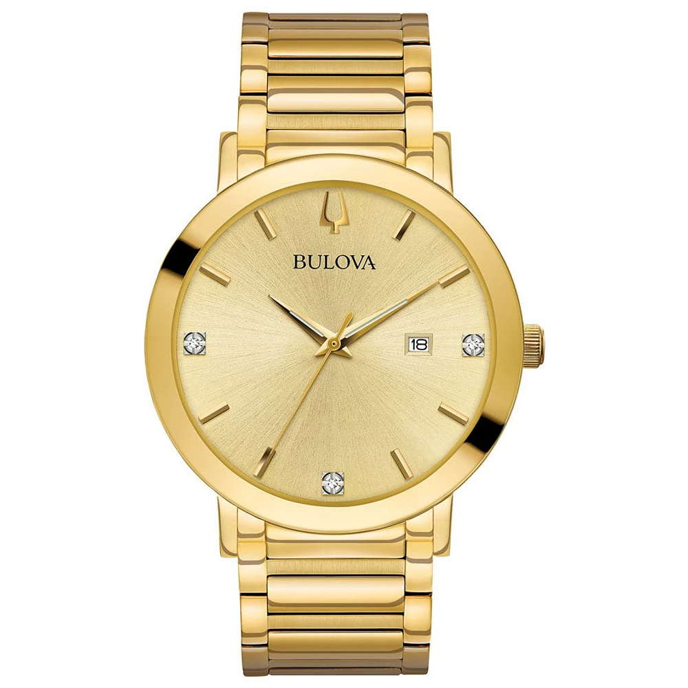 Bulova Men's Modern Diamond Gold Dial Gold Tone Watch | 97D115