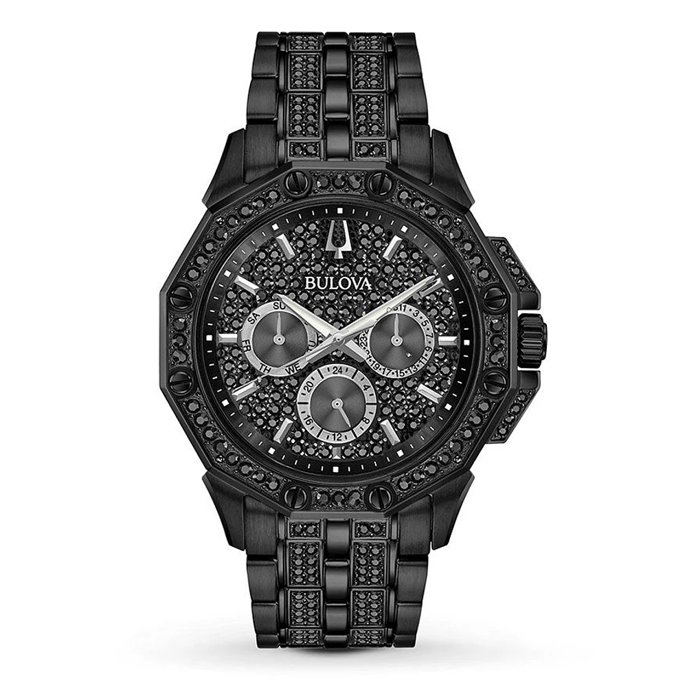 Bulova Men's Crystal Watch In Black Tone Stainless Steel | 98C134