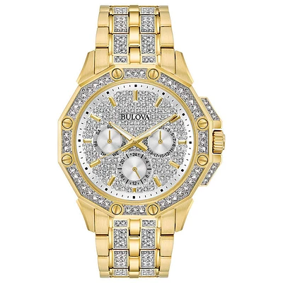 Bulova Men's Yellow Tone Crystal Watch | 98C126