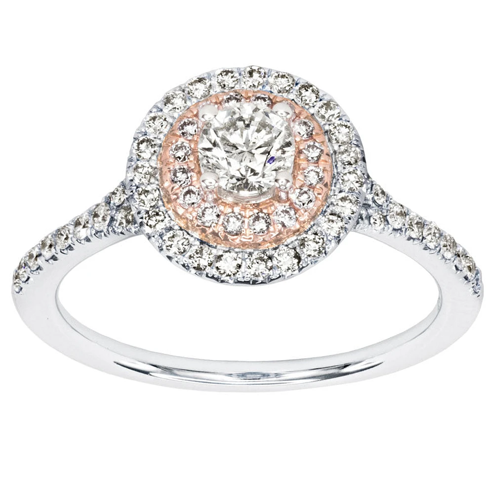 Canadian Diamond Engagement Ring with Pink and White Gold Halo