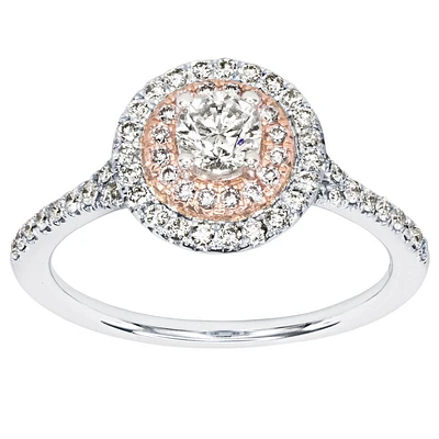 Canadian Diamond Engagement Ring with Pink and White Gold Halo