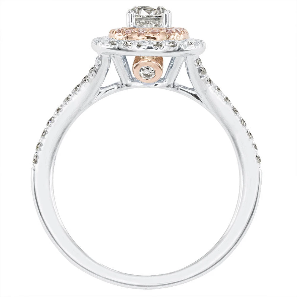 Canadian Diamond Engagement Ring with Pink and White Gold Halo