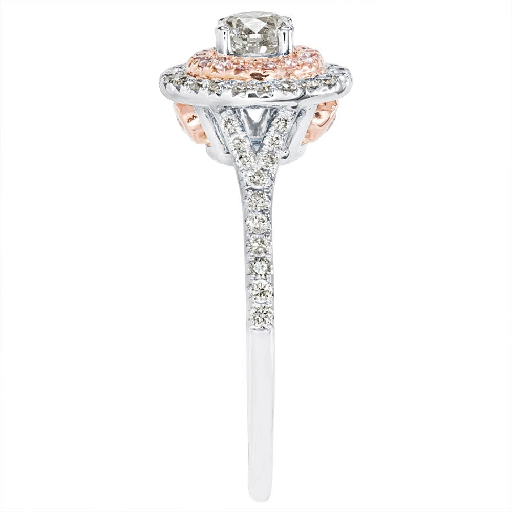 Canadian Diamond Engagement Ring with Pink and White Gold Halo