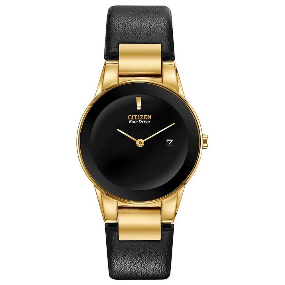 Citizen Axiom Ladies Eco-Drive Watch In Gold Tone Case and Black Leath