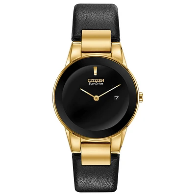 Citizen Axiom Ladies Eco-Drive Watch In Gold Tone Case and Black Leath