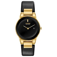Citizen Axiom Ladies Eco-Drive Watch In Gold Tone Case and Black Leath